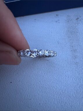 Sparkling White Crystal Eternity Ring - Silver Tone